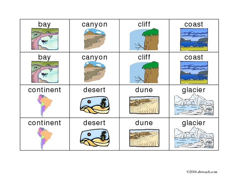 Bodies of water and landforms worksheets