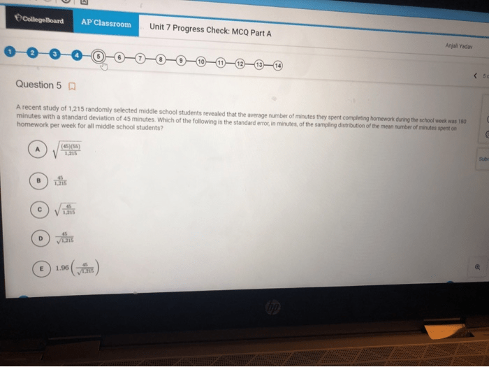 Ap stats unit 5 progress check mcq part a