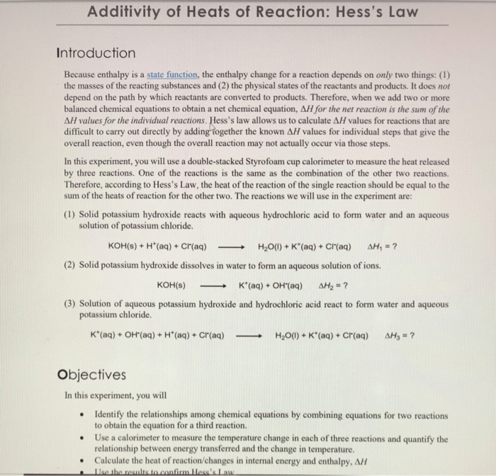 Heats of reaction and hess's law lab