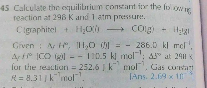 Calculate k at 298 k for the following reaction