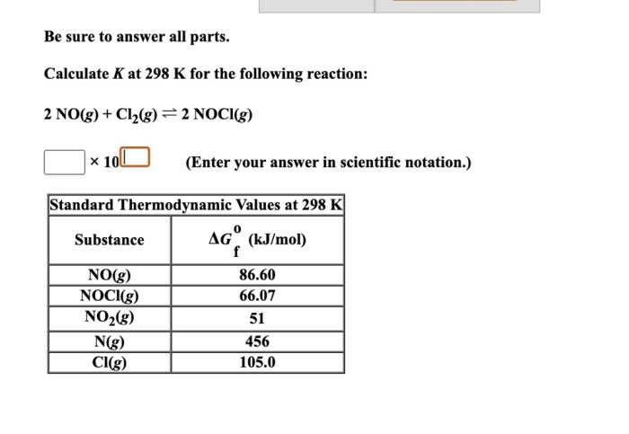 Calculate k at 298 k for the following reaction