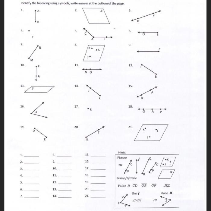 Naming points lines and planes practice answer key