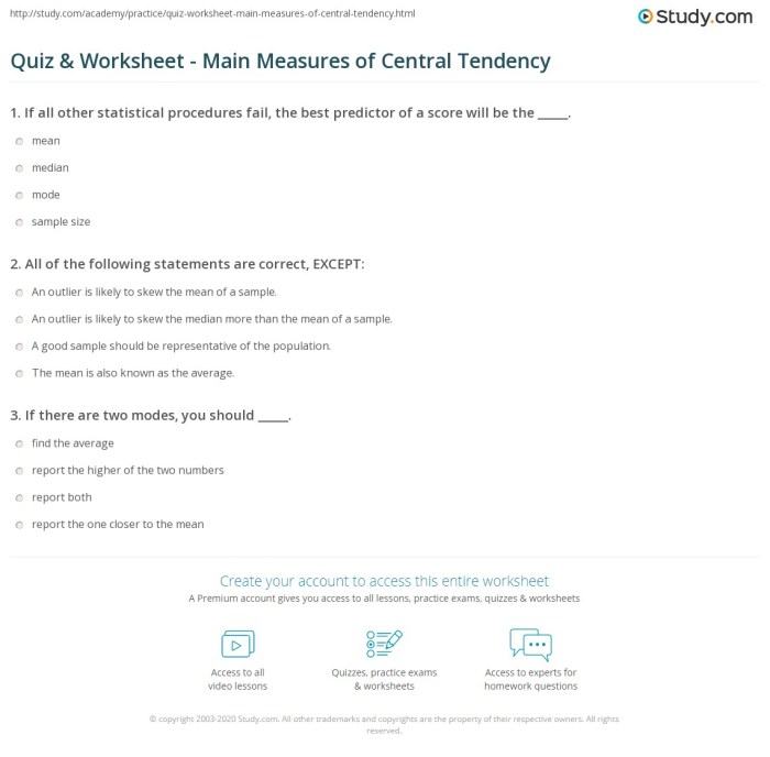 Measures of central tendency worksheet answers